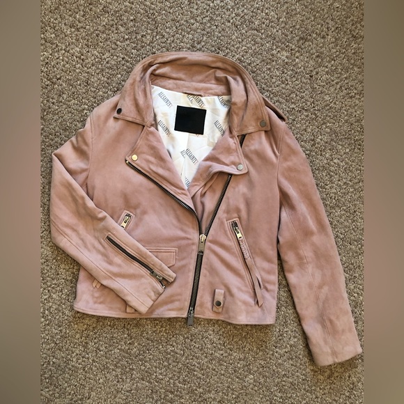 All Saints Leather Suede Dusty Rose Pink color Biker Jacket size M - Picture 8 of 15